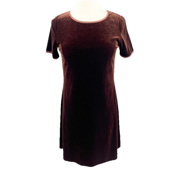 Vtg Carol Little Dark Brown Velvet Stretch Mini Dress M Y2K 90s Goth Grunge - Picture 1 of 8